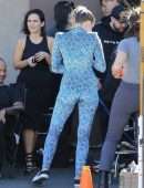 Miley Cyrus Filming on a Movie Set in Los Angeles