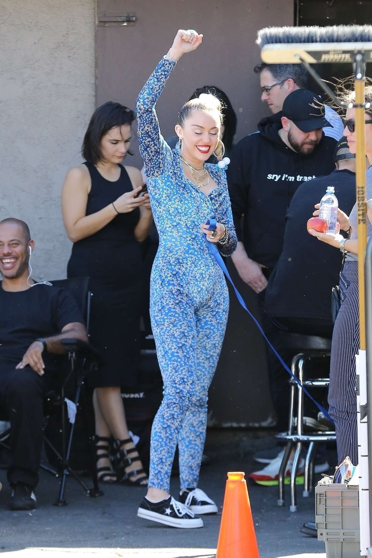 Miley Cyrus Filming on a Movie Set in Los Angeles