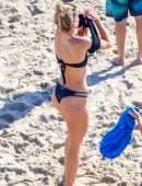 Shauna Sexton in Black Bikini with Dogs on the Beach in Malibu