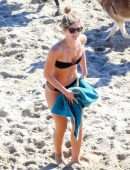 Shauna Sexton in Black Bikini with Dogs on the Beach in Malibu