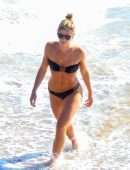 Shauna Sexton in Black Bikini with Dogs on the Beach in Malibu
