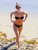 Shauna Sexton in Black Bikini with Dogs on the Beach in Malibu