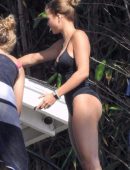 Sofia Richie in Black Swimsuit at a Pool Party in Malibu