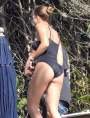 Sofia Richie in Black Swimsuit at a Pool Party in Malibu