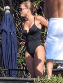 Sofia Richie in Black Swimsuit at a Pool Party in Malibu