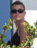 Sofia Richie in Black Swimsuit at a Pool Party in Malibu