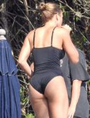 Sofia Richie in Black Swimsuit at a Pool Party in Malibu