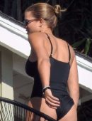 Sofia Richie in Black Swimsuit at a Pool Party in Malibu