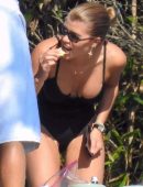 Sofia Richie in Black Swimsuit at a Pool Party in Malibu