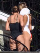 Sofia Richie in Black Swimsuit at a Pool Party in Malibu