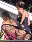 Sofia Richie in Black Swimsuit at a Pool Party in Malibu