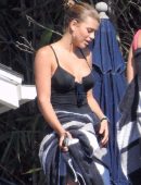 Sofia Richie in Black Swimsuit at a Pool Party in Malibu