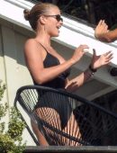 Sofia Richie in Black Swimsuit at a Pool Party in Malibu