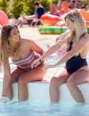 Zara McDermott and Ellie Brown in Bikini and Swimsuit at a Pool in Ibiza