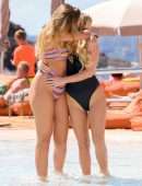 Zara McDermott and Ellie Brown in Bikini and Swimsuit at a Pool in Ibiza