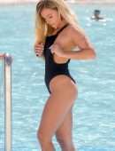 Zara McDermott and Ellie Brown in Bikini and Swimsuit at a Pool in Ibiza