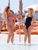 Zara McDermott and Ellie Brown in Bikini and Swimsuit at a Pool in Ibiza