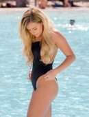Zara McDermott and Ellie Brown in Bikini and Swimsuit at a Pool in Ibiza