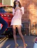 Alessandra Ambrosio Leggy in Pink Dress On a Photoshoot in Los Angeles