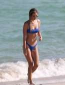 Danielle Knudson in Blue Bikini on the Beach in Miami
