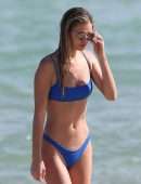Danielle Knudson in Blue Bikini on the Beach in Miami