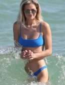 Danielle Knudson in Blue Bikini on the Beach in Miami