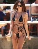 Emily Ratajkowski in Black Bikini on the Beach at Gold Coast