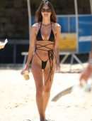 Emily Ratajkowski in Black Bikini on the Beach at Gold Coast