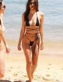 Emily Ratajkowski in Black Bikini on the Beach at Gold Coast