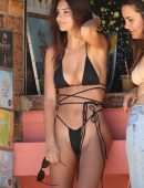 Emily Ratajkowski in Black Bikini on the Beach at Gold Coast