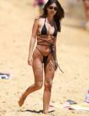 Emily Ratajkowski in Black Bikini on the Beach at Gold Coast