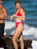 Eugenie Bouchard Booty in Red Bikini at the Beach in Miami