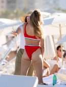 Eugenie Bouchard Booty in Red Bikini at the Beach in Miami