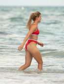 Eugenie Bouchard Booty in Red Bikini at the Beach in Miami
