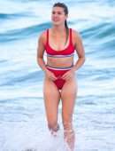 Eugenie Bouchard Booty in Red Bikini at the Beach in Miami