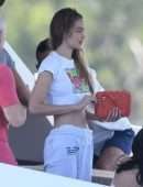 Gigi Hadid in Maroon Bikini on a Yacht in Miami