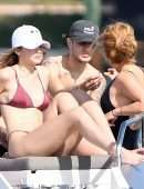 Gigi Hadid in Maroon Bikini on a Yacht in Miami
