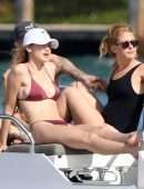 Gigi Hadid in Maroon Bikini on a Yacht in Miami