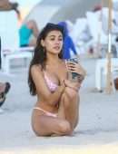 Madison Beer in Bikini with Dog at Beach in Miami