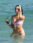 Madison Beer in Bikini with Dog at Beach in Miami