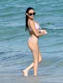 Madison Beer in Bikini with Dog at Beach in Miami