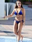 Sophie Kasaei in Blue Bikini at a Pool in Marrakech, Morocco