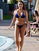 Sophie Kasaei in Blue Bikini at a Pool in Marrakech, Morocco