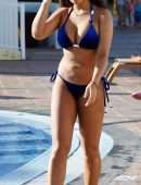 Sophie Kasaei in Blue Bikini at a Pool in Marrakech, Morocco