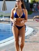 Sophie Kasaei in Blue Bikini at a Pool in Marrakech, Morocco