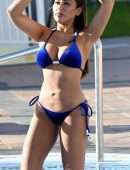 Sophie Kasaei in Blue Bikini at a Pool in Marrakech, Morocco