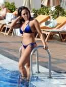 Sophie Kasaei in Blue Bikini at a Pool in Marrakech, Morocco