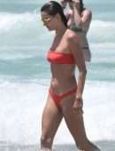 Alessandra Ambrosio in Red Bikini at a Beach in Brazil
