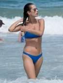 Alessandra Ambrosio in Blue Bikini on the Beach in Florianopolis