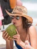 Alessandra Ambrosio in Blue Bikini on the Beach in Florianopolis